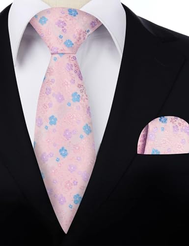 Image of Alizeal Mens 3.15inches Exquisite Floral Tie with Small Flower Printed Pocket Square