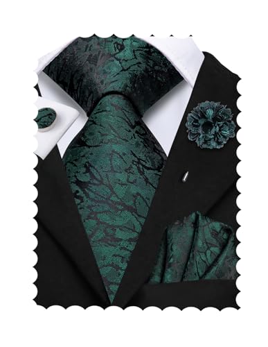 Image of Hi-Tie Men's Tie Lapel Pin Set Pocket Square Cufflinks Formal Woven Silk Tie Sets Wedding Party