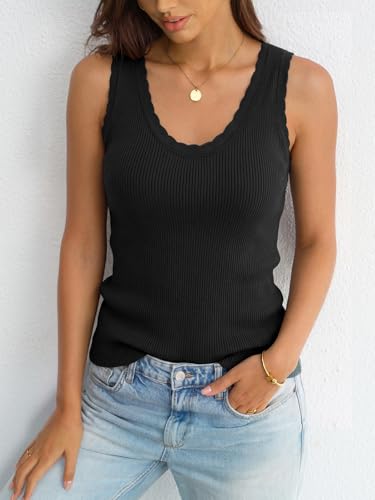 EasyGala Womens Ribbed Knit Scoop Neck Tank Tops Sleeveless Slim Fit Sweater Vests Casual Trendy Clothes Summer 2026 Trendy Boho Business Outfits Black XL — view 3