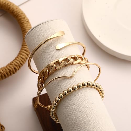 Image of IF ME Gold Bangle Bracelets for Women, Indian Bangles Stackable Set, Multi Layer Textured 18K Gold Plated Chunky Bracelets Boho Jewelrys Set