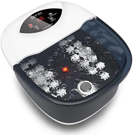 ZETYO Foot Spa Bath Massager with Heat,Pedicure Foot Masssager Spa with 22 Massage Rollers,Bubbles,Pumice Stone,Foot Bath Spa /Foot Soaker with Mini Acupressure Massage Points&Temperature Control