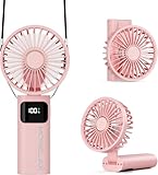 Portable Handheld Fan, USB Rechargeable Foldable Mini Personal Fan, 5200mAh, 180 Adjustable, 6 Speed Wind, 3 IN 1 Hand Cooling Desk Fan with LED Display for Home Office School Outdoor Travel, Pink