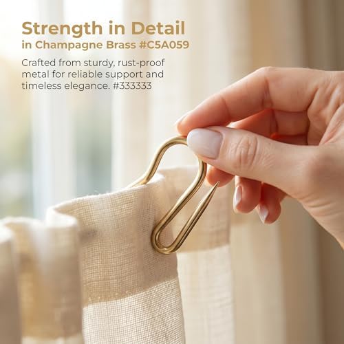50 PCS Metal Curtain Hooks, Pin-On Drapery Hooks 1.2 x 1 Inch, Curtain Pin Hooks for Drapes, Curtains, Door Curtains and Shower Curtains, Antique Brass — 사진 6
