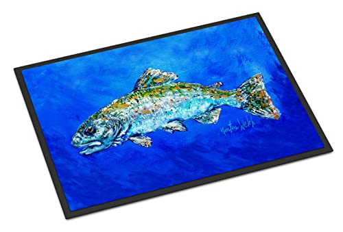 Caroline's Treasures MW1124MAT Fish Headed Downstream Doormat 18x27 Front Door Mat Indoor Outdoor Rugs for Entryway, Non Slip Washable Low Pile, 18H X 27W