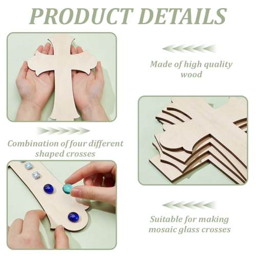 FINGERINSPIRE 4 Pcs 4 Styles Wooden Mosaic Base 9.8x6.6x0.2 inch Cross Shapes Mosaic Substrates for Sunday School Window Art Classroom Decorations Crafts Creative Art Projects