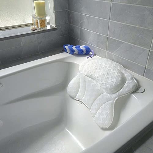 Luxury Bath Pillow For Tub - Bathtub Pillow - Bath Pillows For Tub Neck And Back Support - Soft And Large Comfort Bathtub Pillow Cushion Headrest For Relaxation - Fits Any Tub - Made Of 3D Mesh White #TOP3