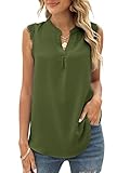 FCSONU Damen V Ausschnitt Tank Top Spitze Ärmellose Oberteile Sommer T Shirt Hemd Casual Tunika Bluse, Armee Grün, XL