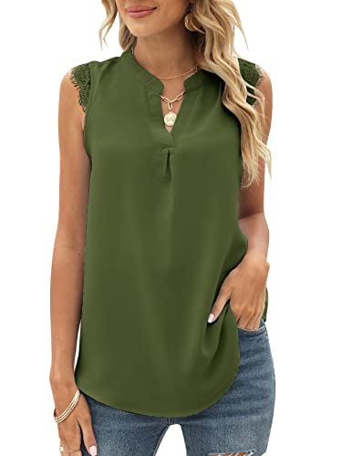 FCSONU Camiseta de tirantes para mujer con cuello en V, sin mangas, para verano, estilo informal, Verde militar, XL Cover