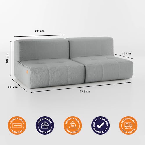 Sofá na Caixa modular 2 lugares em Boucle (Cinza, Sem braços)