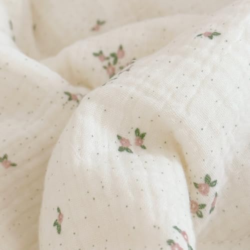 BuLuTu Girls Duvet Cover Full Muslin Duvet Covers for Kids Toddlers Chic Flower Print Comforter Cover Ruffles Bedding Quilt Protector Primrose Pattern, Zipper Closure, 79"x90" (No Filler)