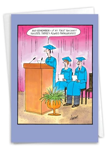 NobleWorks - 1 Funny Graduation Notecard with Envelope - College School Humor, Cartoon Card for Graduates - Always P-rn 3801