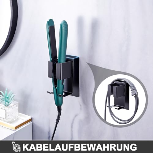 WAYASI Föhnhalter Wand, Föhn und Glätteisen Halterung Aufbewahrung, Fönhalterung Wa ndhalterung, Lockenstab Halterung für Fön, Selbstklebend Haartrocknerhalter Ohne Bohren (Schwarz, 1PC)