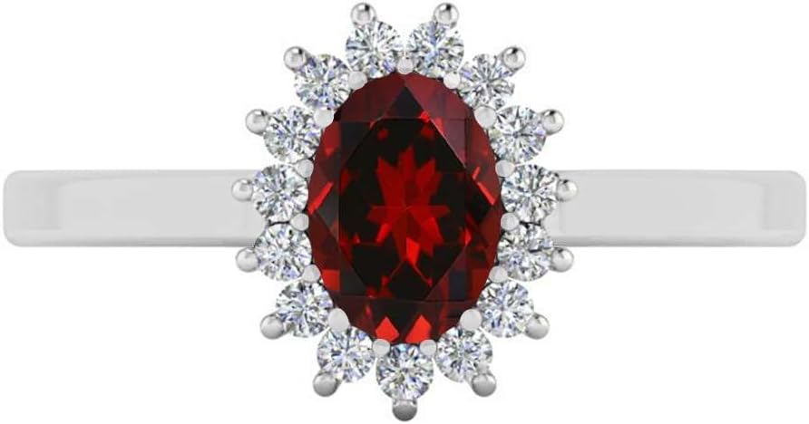 Garnet and Diamond – Solid 14K Gold or 925 Sterling Silver – January Birthstone Halo Ring for Women