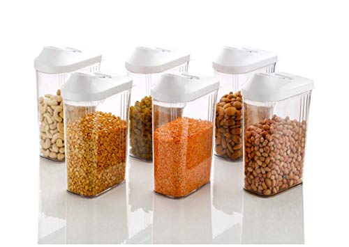Image of Easy Flow Plastic Kitchen Storage Jars & Container Set, Kitchen Containers for Storage Lid Food Rice Pasta Pulses Container Transparent 1500 ML Set of 2, Multi Color