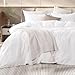 NEXHOME PRO Cotton Duvet Cover Queen Size White, Organic Natural Linen Feel 100% Washed Cotton 3 Pieces Bedding Set with Zipper Closure & Corner Ties, Breathable(No Comforter)