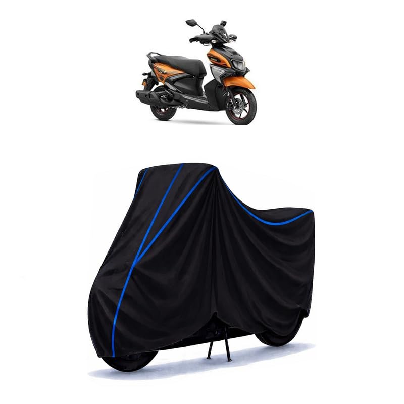 Image of Scooty Cover Water Resistant for Ray ZR 125 FI BS6 | Universal Scooter & Bike Cover | Heavy Duty UV Dust, Rain & Scratch Protection | Elastic Fit All Weather Indoor Outdoor | Black with Blue Piping