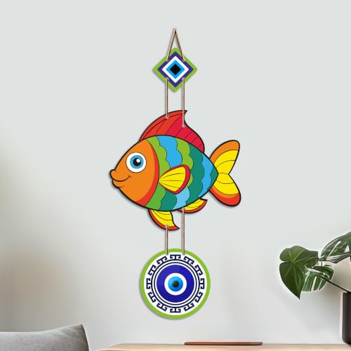 Image of Artvibes Lucky Fish Evil Eye Wall Hanging for Home Entrance | Nazar Suraksha MDF Wall Art | Positive Energy Decor for Main Door | Living Room | Office & Balcony (WH 8531N)
