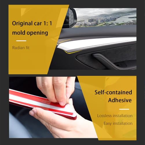 YJMOTOR Fit Dashboard Wrap Compatible with Tesla Model Y (2019-2023) Model 3 (2021-2023) ABS Front Door Trim Wrap Kit Cover Cap Interior Decoration Dash Protective Film Tesla Accessories(Matte White) by YJMOTOR - Image 5