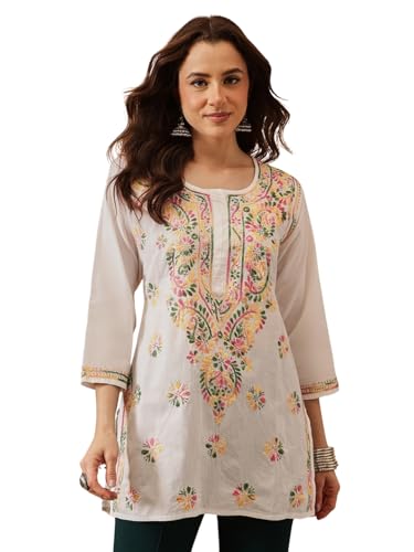Ada Lucknowi Hand Embroidered Chikankari Cotton Short Kurta Kurti...