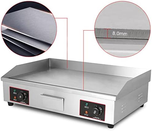 Commercial Electric Griddle with Two Burners , 73cm Electric Countertop Griddles Hot Plate , 4400W Hotplate Flat Grill for Kitchen Home , Stainless Steel BBQ Grill for Burger Bacon Egg
