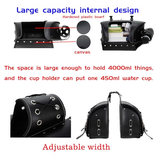 QJBOMTO Alforjes de couro de alta densidade para motocicleta, bolsas laterais com suporte de copo, i