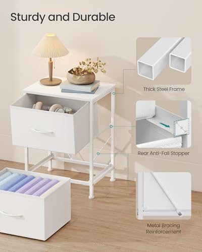 Songmics Bedside Table With 2 Non-Woven Fabric Drawers, Steel, Mdf, For Bedroom, Side Table, Cloud White And Snow White LGS312WH01 - 6