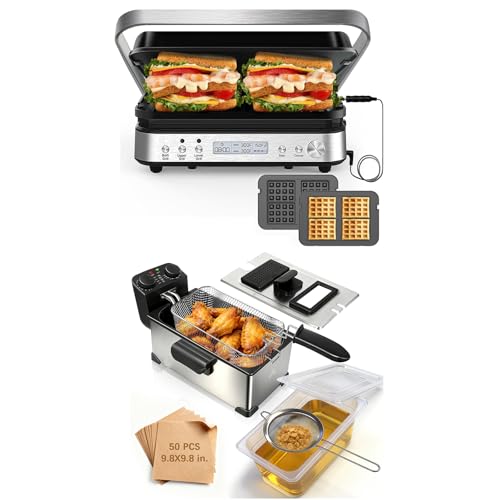 Image of 6 in 1 Panini Press Grill Sandwich Maker & Deep Fryer with Oil Filtration