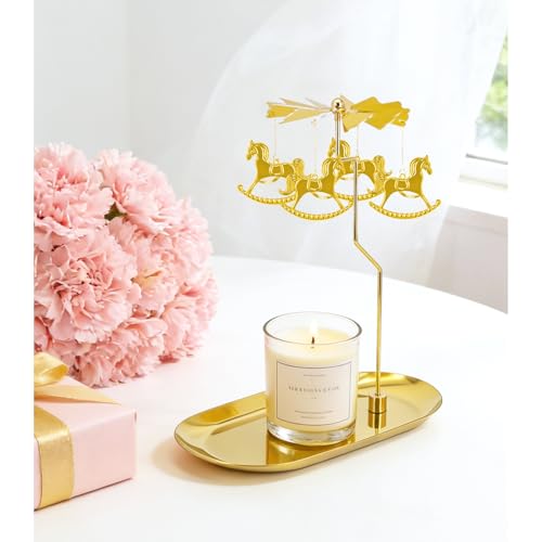 Carousel Candle Holder - Spinning Rotary Holder with Tray for Jar Candles Scented and Tea Lights Unique Home Decor Gifts for Mom & Grandma Mothers Day Christmas Table Centerpiece(Carousel)