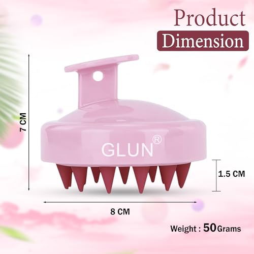 Image of GLUN Pack of 2 Scalp Shampoo Brush - Silicone Hair Scalp Massager for Dandruff Removal & Deep Cleansing (Pink)