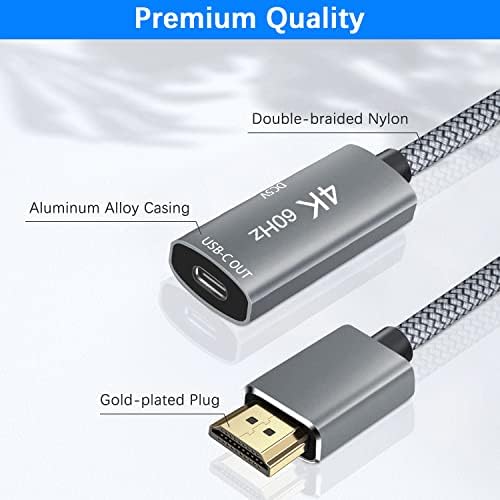 Adapter kabla HDMI męski na USB-C żeński z kablem zasilającym micro USB, wejście HDMI na konwerter wyjściowy USB typu C 3.1, adapter 4K 60Hz Thunderbolt 3 do nowego MacBooka Pro, Mac Air, Microsoft Surface