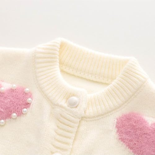 Cardigã infantil feminino com corações de malha primavera casaco de manga comprida cardigã infantil
