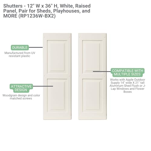 Shed Shutters Raised Panel 12" W x 36" H for Sheds, Playhouses, and Chicken Coops 1 Pair (Black)