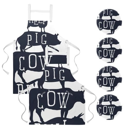 Tablier de cuisine pour nettoyage de la maison et bar avec motif mouton lot de 2