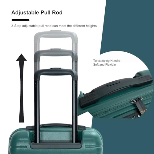Durable Dark Green Hard Shell Carry On Suitcase with Lock & 360° Wheels - 18.5" Travel Luggage3