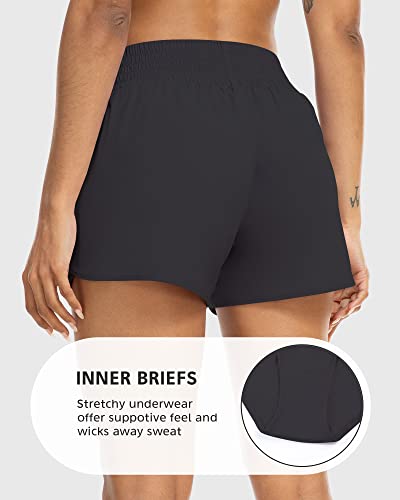 Yezii Athletic Shorts For Women With Pockets High Waist Running Workout Shorts Gym Yoga White Summer Shorts Black-M #TOP2