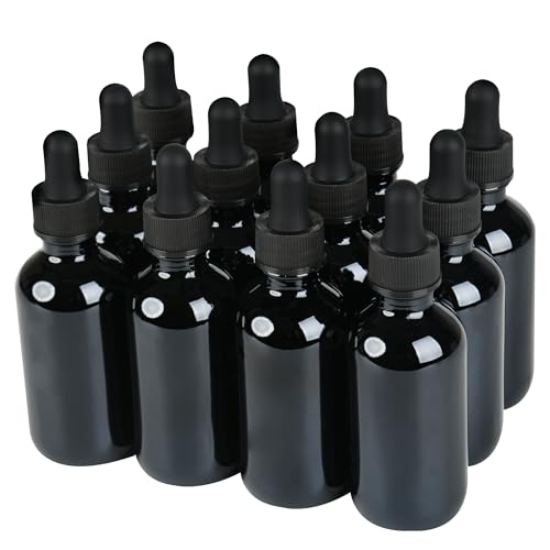 NOOEEISS 12 Pcs, 2oz Black Glass Eye Dropper Bottle, Tincture Bottles with Leak-Proof Design, Stronger Suction, for All Kinds of Mixed Liquids