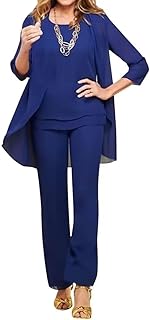 3 Pieces Mother of The Bride Pant Suits for Wedding Chiffon Pant Suits for Women Dressy Formal Outfit Sets