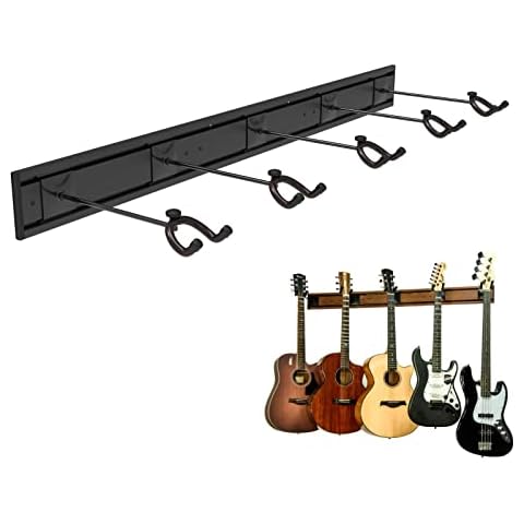 Koldot Guitar Wall Mount Hanger Guitar Wall Rack Holder with 5 Adjustable Guitar Hangers Multi Angle Add on Hook for Acoustic Electric Guitar Bass Banjo(Black) Cover