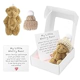 A Teddy Bear Hug in a Box for Women, Mini Plush Pocket Hug Love Little Fluffie Stuffies Worry Bear Doll Toy Small Cute Tiny Teddy Positive Gift for Valentine's Day Graduation Birthday Girl Boy (Brown)