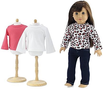 Emily Rose 18-inch Doll Clothes 4 PC Stretch Jeans & 3 Long Sleeved T-Shirts Tees | Value Basics Pack Compatible with American Girl - Gift Boxed Set for 18" Dolls