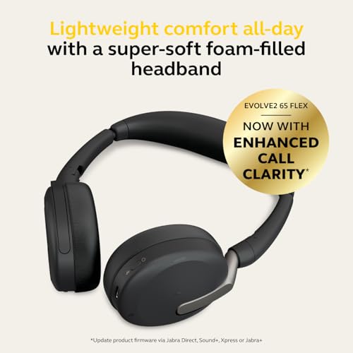 Jabra Evolve2 65 Flex Wireless Stereo Headset - Bluetooth, Noise-Cancelling ClearVoice Technology & Hybrid ANC - Works with All Leading UC Platforms Such As Zoom & Google Meet - Black by Jabra - Image 3