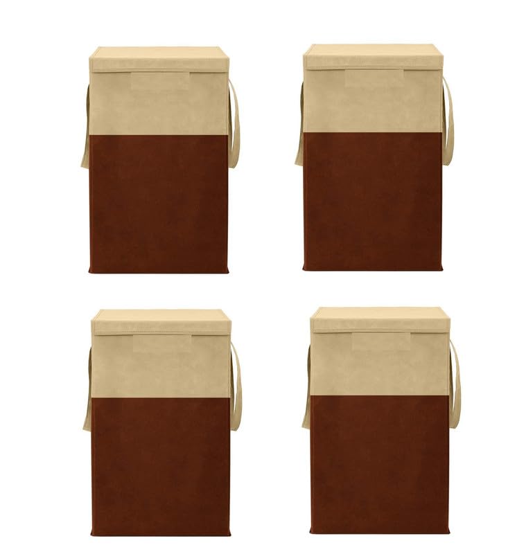 Just Mart Folding Laundry Basket, Large Laundry Hamper With Lid & Handles, Collapsible Freestanding Clothes Hamper, Storage Basket for Bedroom, Bathroom, Dorm - 75L (Pack of 4, Beige & Brown) (B0D6G5B8JB) Amazon Price History, Amazon Price Tracker