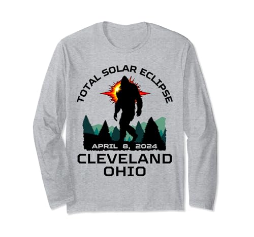 Eclipse solar total Cleveland Ohio 8 de abril de 2024 Broma Bigfoot Manga Larga
