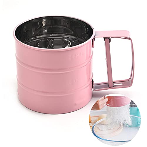 Cenbee Flour Sieve Stainless Steel Material Manufacturing,Coffee Sieve Cup,Semi Automatic 2 Cup Sifter For Baking | Fine Mesh Pastry Sieve Cup（Pink） #TOP1