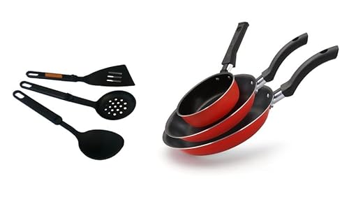 Jogo De Frigideiras Antiaderente 6 Peças Com Kit Espátulas vermelho