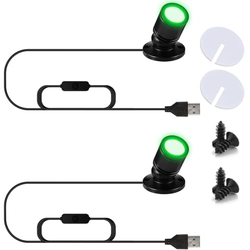INKECI USB Powered Mini Spotlights for Displays 2-Pack 5V Small LED Spot Lights Indoor 7 Color Options Compact USB Spotlight for Display Cases Shelves Cabinets and Artwork (2PACK Green)