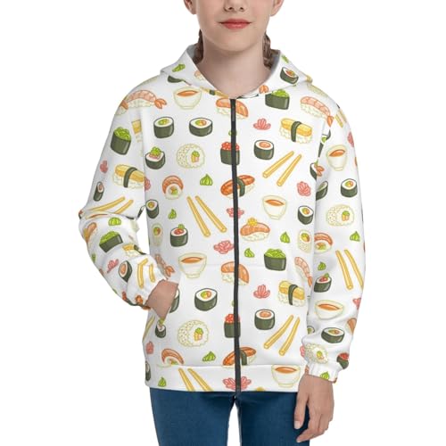 Sushi and Rolls Kids Pullover Hoodies Boys Zip Up Sweatshirts Girls Athletic Clothes with Pocket3