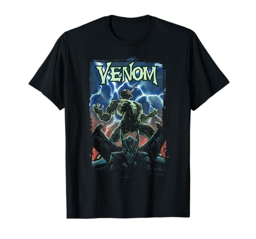 Image of Marvel Venom Logo Lightning Gargoyle Graphic T-Shirt
