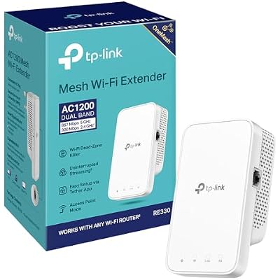 TP-Link RE330 AC1200Mbps WiFi Extender Booster, Ethernet Port, EasyMesh, WiFi Booster Range Extender, Internet Booster, Access Point, Works with Any WiFi Router, App Control Easy Setup, UK Plug