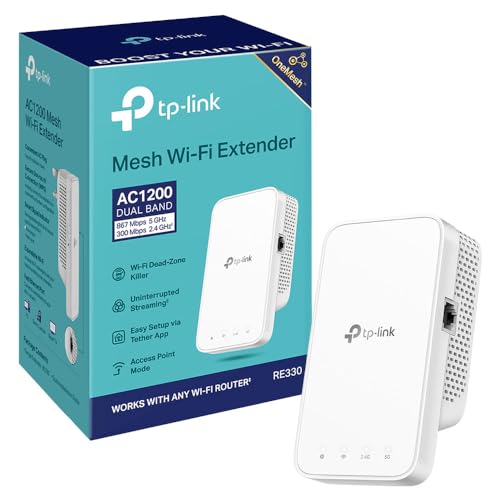 TP-Link RE330 AC1200Mbps WiFi Extender Booster, Ethernet Port, EasyMesh, WiFi Booster Range Extender, Internet Booster, Access Point, Works with Any W